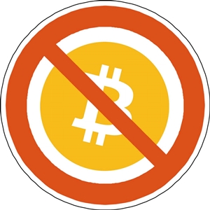Bitcoin-Logo in einem Verbotsschild