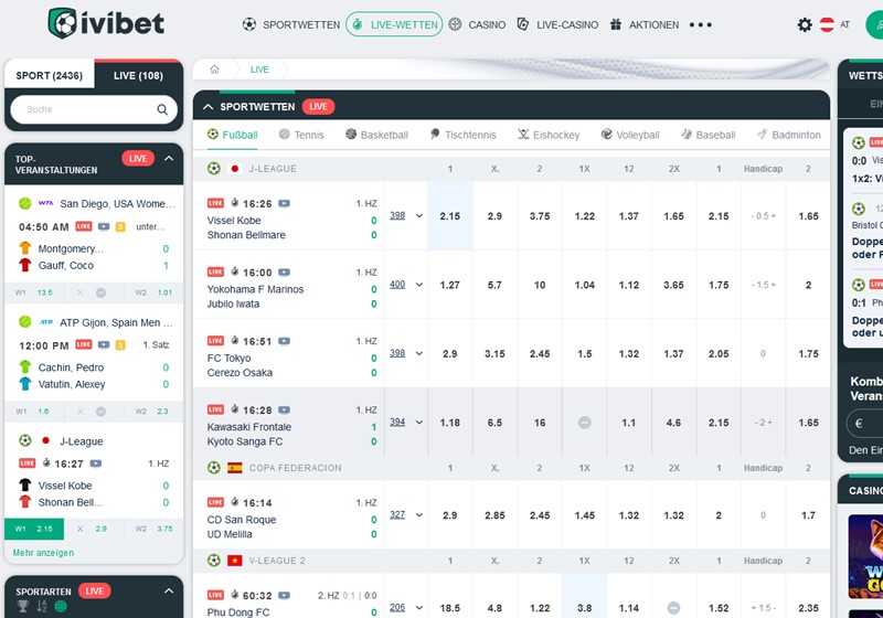 Die Hauptseite der Sportwetten